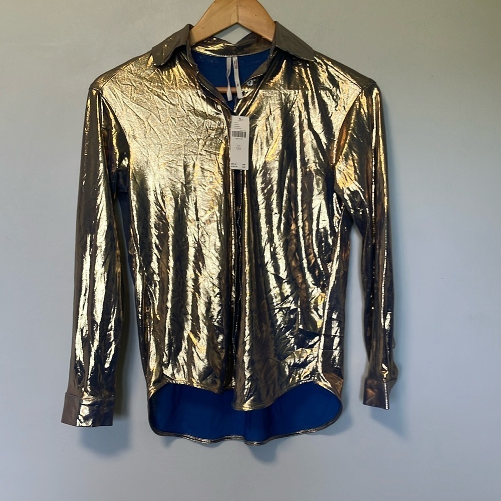 NWT By Anthropologie Gold Metallic Irisdescent Shirt - Picture 2 of 7